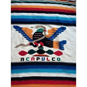 Vintage Mexican Serape Saltillo Woven Blanket Rug 80’/48’ Thunderbird with Snake